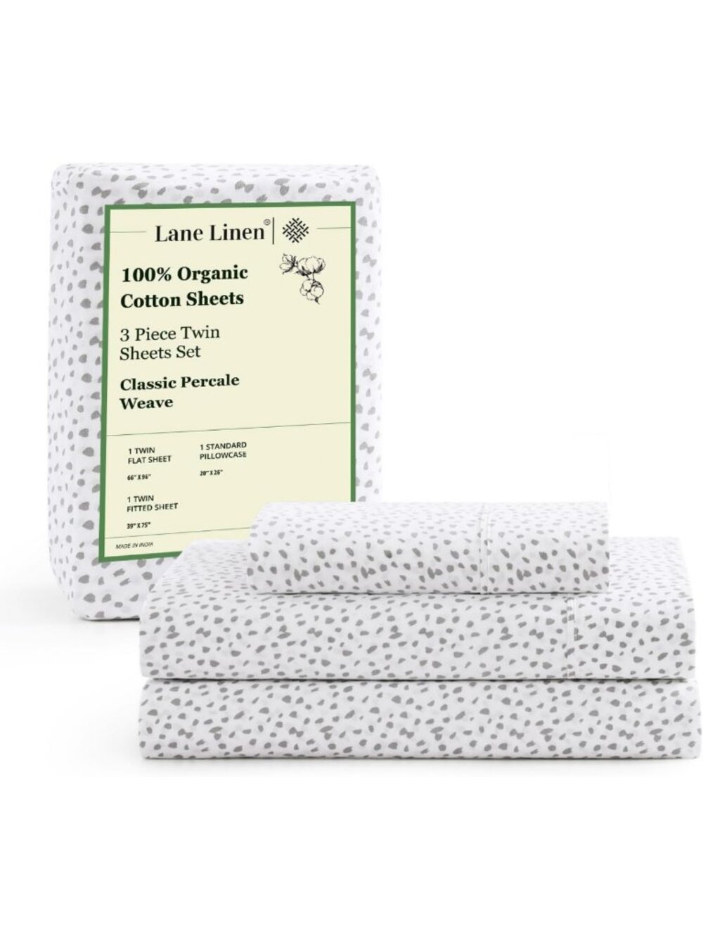 Organic Cotton Twin Sheet Set - 100% Linen Percale, Cooling & Soft - White 3pc